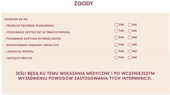 zgody ujęte w planie porodu