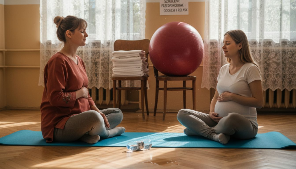 Przyszła mama podczas zajęć w szkole rodzenia